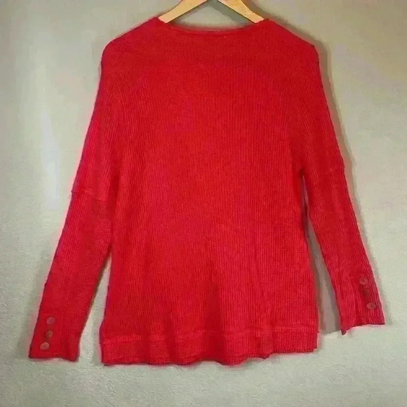 Soft Surroundings Coral Waffle Knit Long Sleeve Top Button Accent Size Medium - Picture 5 of 7
